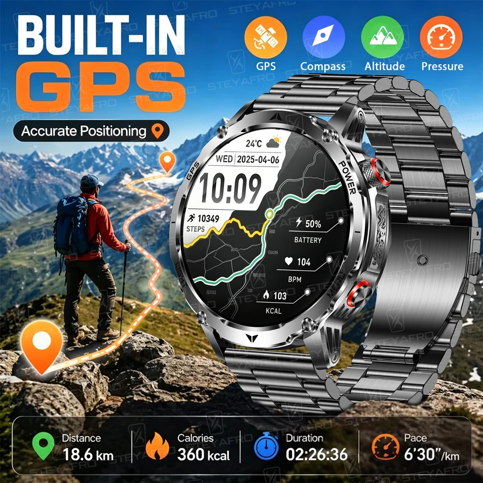 Smartwatch M Active - Men's Military Smartwatch with GPS 1100mAh