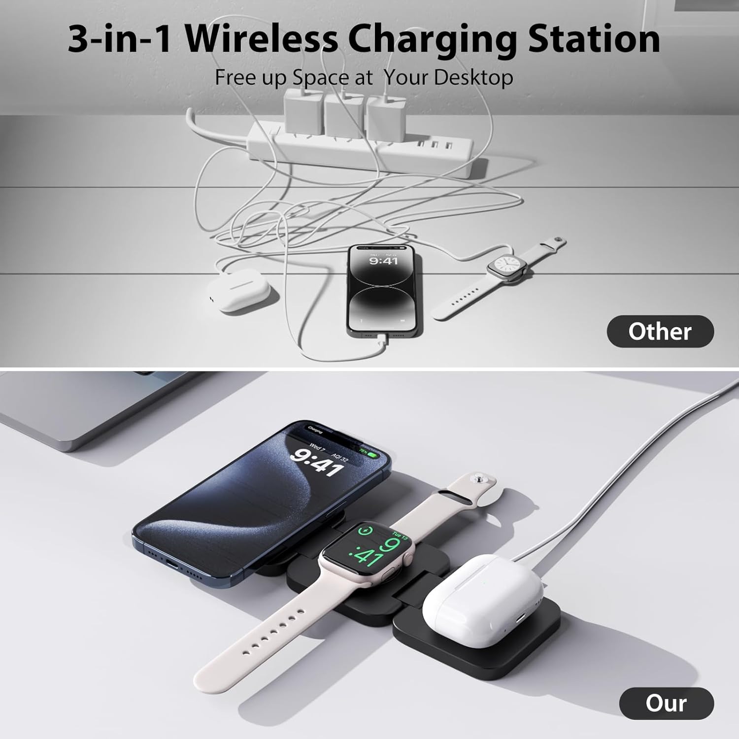 Foldable 3 in 1 Fast Wireless  - Watch Charger Cable ulasan dan harga