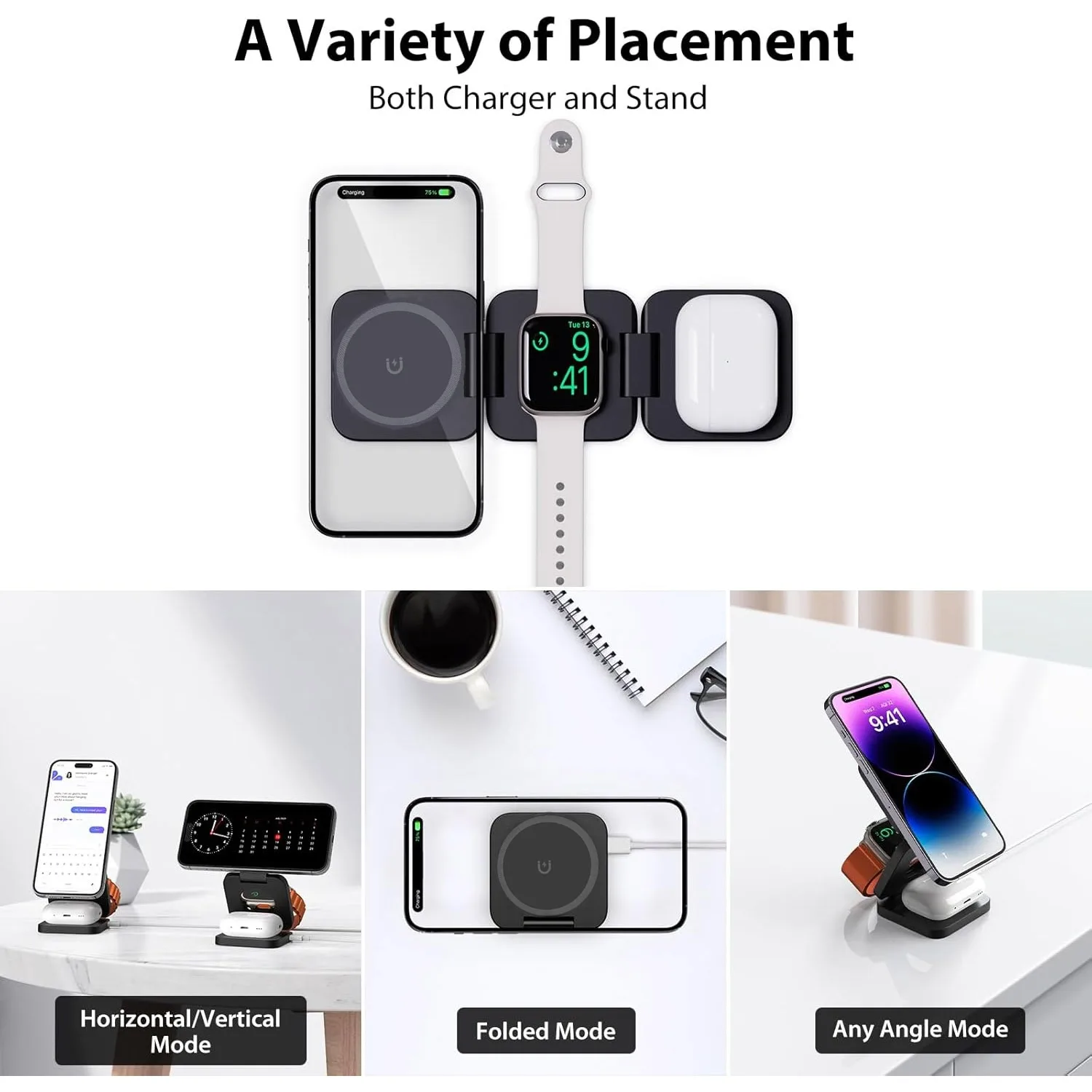 Foldable 3 in 1 Fast Wireless  - Watch Charger Cable ulasan dan harga