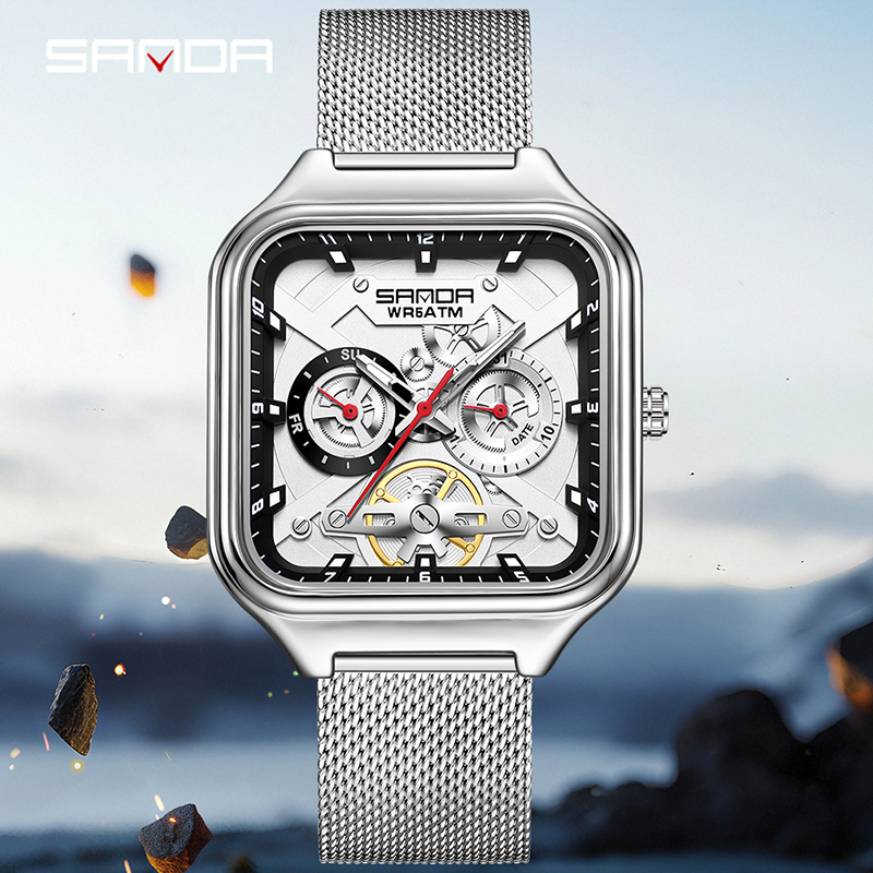 SANDA 9085 Men Wristwatch relo - Stainless Mesh Band ulasan dan harga
