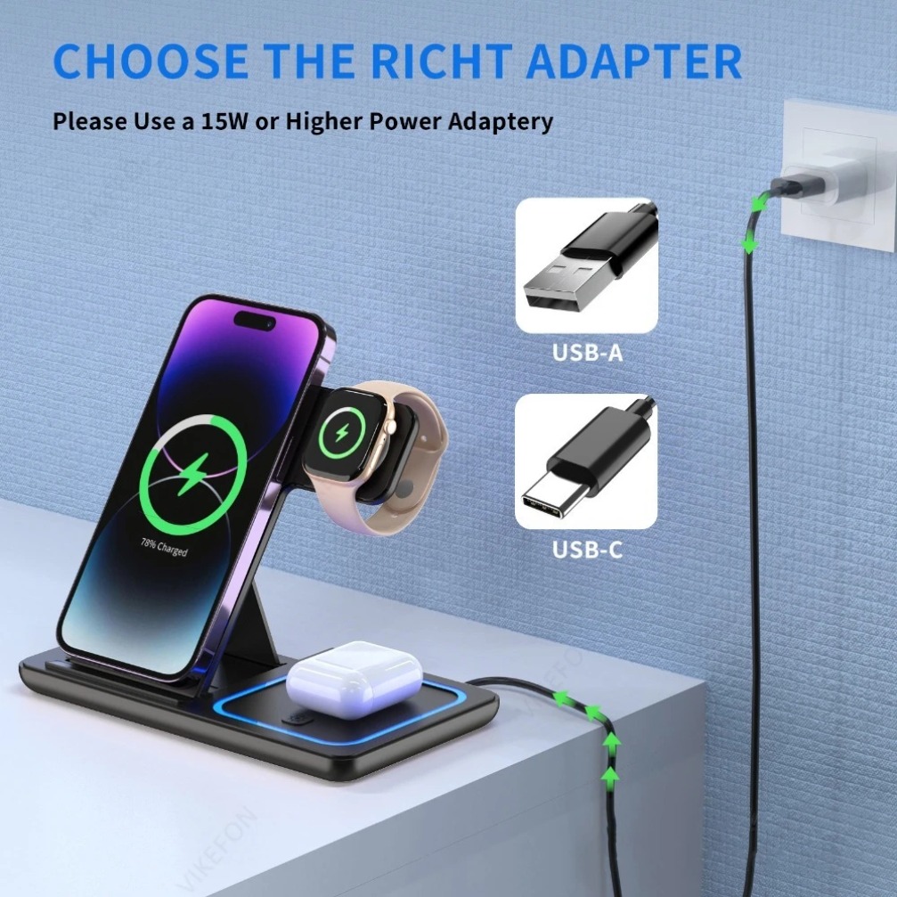 Foldable 3 in 1 Wireless Charg - Watch Charger Cable ulasan dan harga