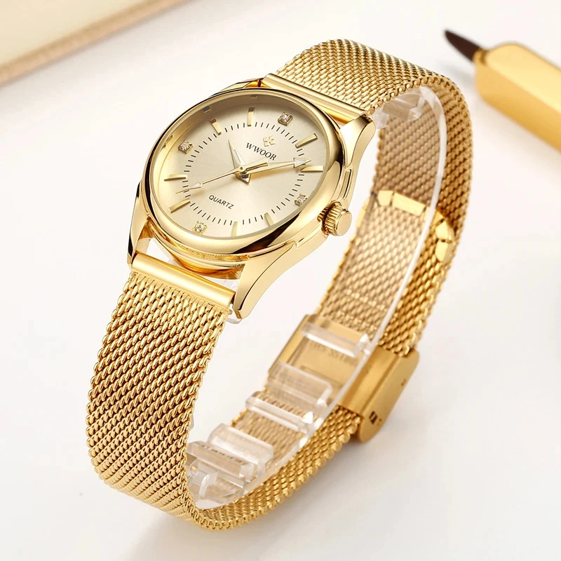 WWOOR Luxury Brand Dress Gold  - Stainless Mesh Band ulasan dan harga